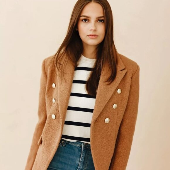 One/Third Jackets & Blazers - One/Third Camel Blazer Jacket Bouclé Size S